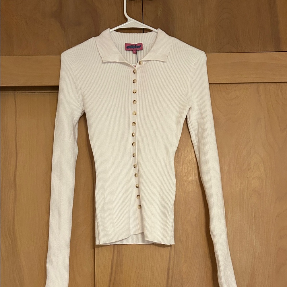 Edikted Cream Ribbed Button-Down Shirt